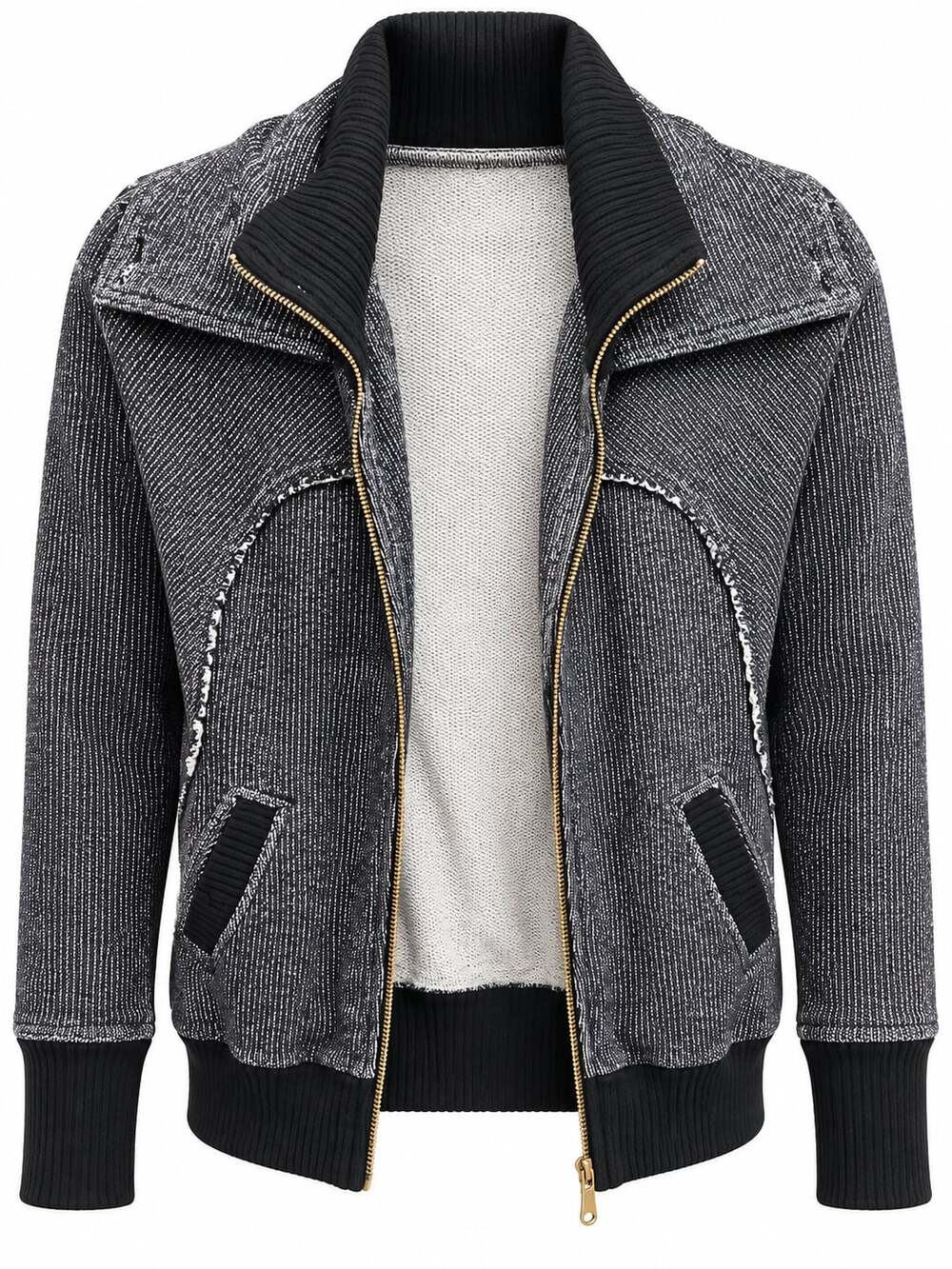 Free People Full Zip Jacket Size M/M Black Gray Tweed